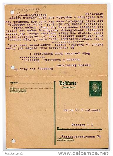 DR P183I Antwort-Postkarte  Dresden - Radebeul 1929  Kat. 15,00 € - Postkarten