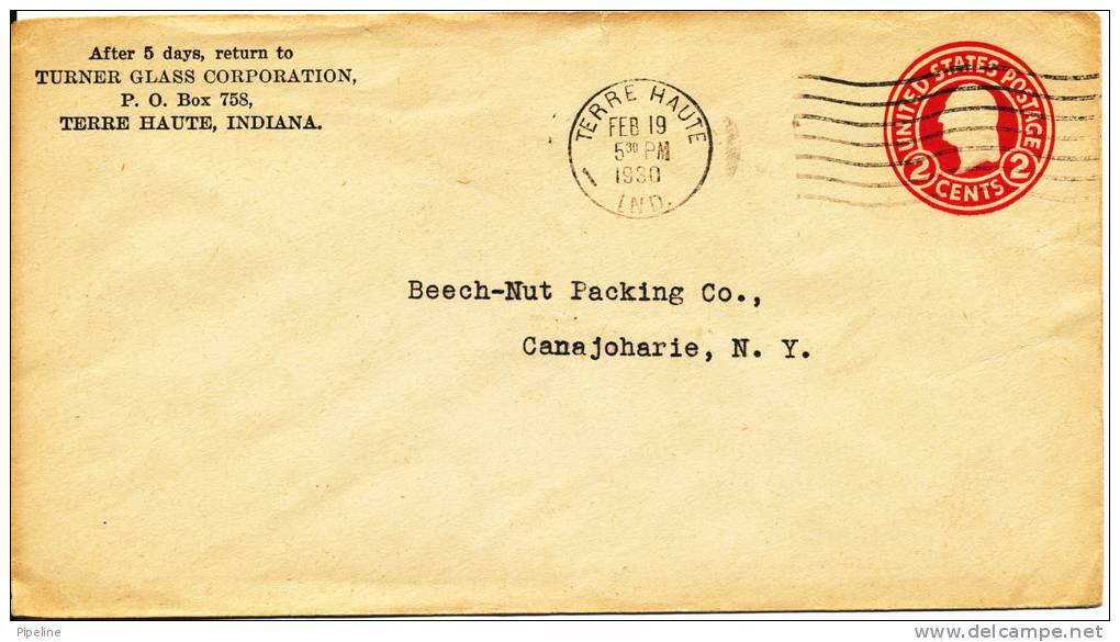 USA Postal Stationery Cover Terre Haute Ind. 19-2-1930 - 1921-40