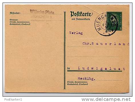 DR P183IF Frage-Postkarte München- Ludwigslust 1931  Kat. 5,00 € - Cartes Postales