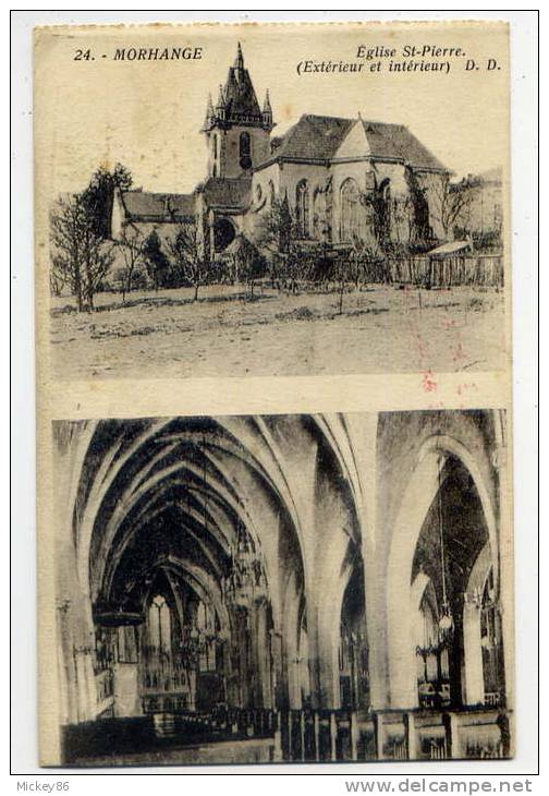 MORHANGE--Eglise St Pierre--carte 2 Vues--Superbe Griffe Rouge"Subsistances Militaires Gestion De Morhange" - Morhange