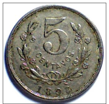 1893, NICARAGUA,  5 CENTAVOS COIN  **HIGH GRADE COLLECTION**   "PYRAMIDS" - Nicaragua