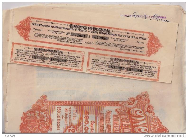 ROUMANIE:1924:CONCORDIA.S.A.Roumaine Pour L'Industrie Du PETROLE. - Pétrole