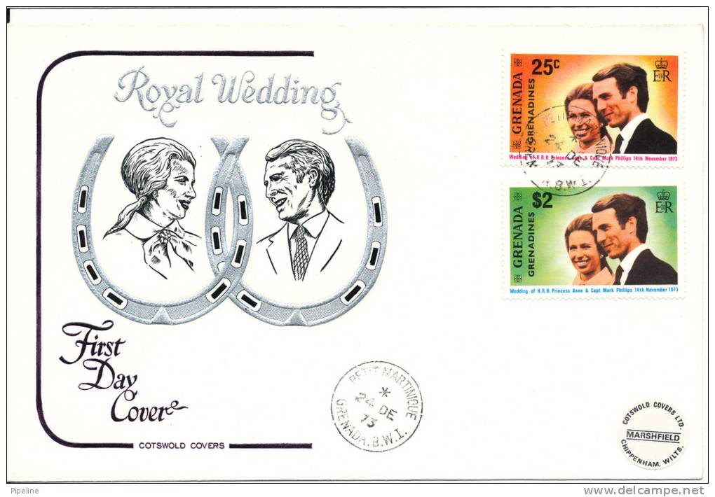 Great Britain Grenada Royal Wedding Princess Anne And Mark Philips Martinique 24-12-1973 With Cachet - Grenada (...-1974)