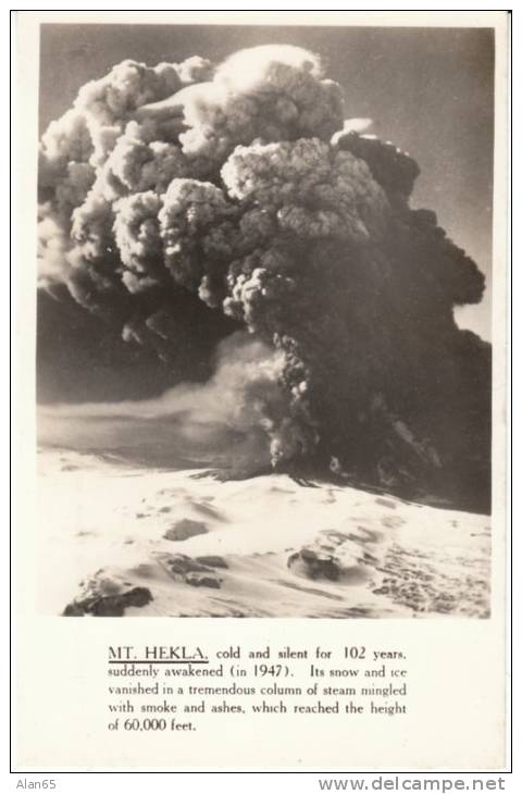 Mt. Hekla Iceland, Volcano Erupts Eruption, C1947, C1940s Vintage Real Photo Postcard - Islanda