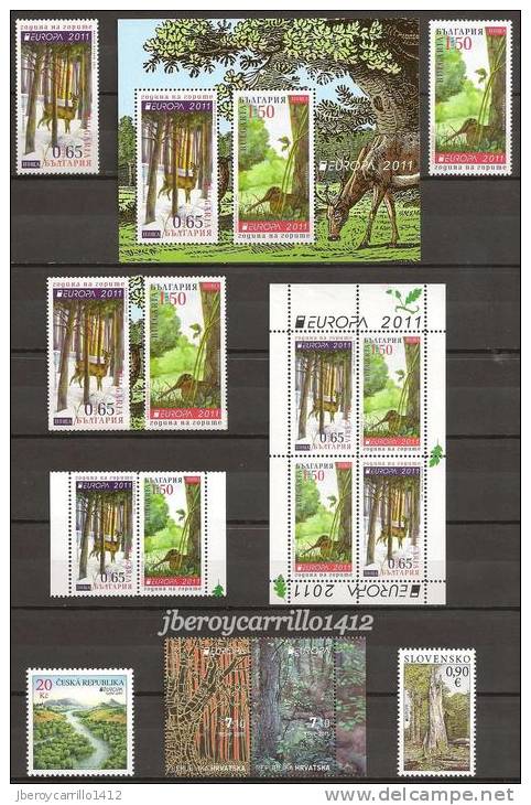 EUROPA 2011- “LOS BOSQUES" - COLECCIÓN MUY COMPLETA DE SELLOS y HOJITAS BLOQUE.-TEMÁTICA EMITIDA POR 63 PAÍSES