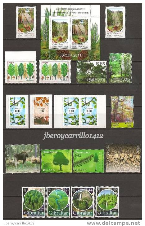 EUROPA 2011- “LOS BOSQUES" - COLECCIÓN MUY COMPLETA DE SELLOS y HOJITAS BLOQUE.-TEMÁTICA EMITIDA POR 63 PAÍSES