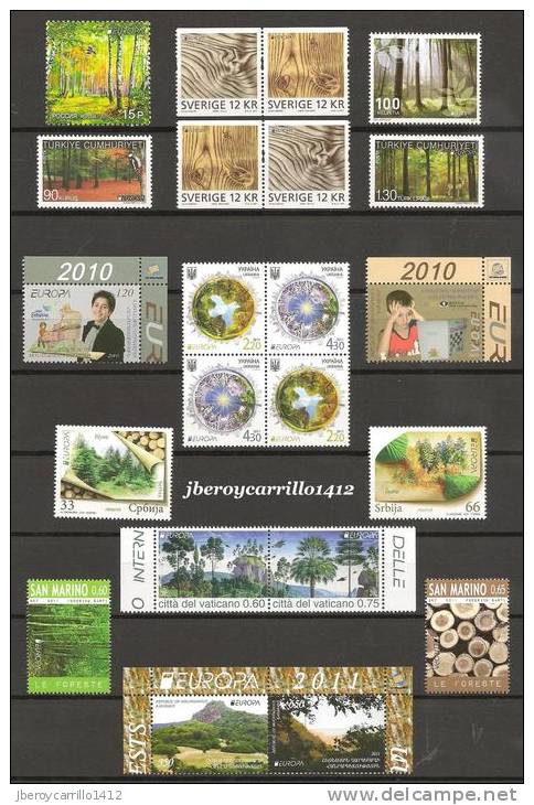 EUROPA 2011- “LOS BOSQUES" - COLECCIÓN MUY COMPLETA DE SELLOS y HOJITAS BLOQUE.-TEMÁTICA EMITIDA POR 63 PAÍSES