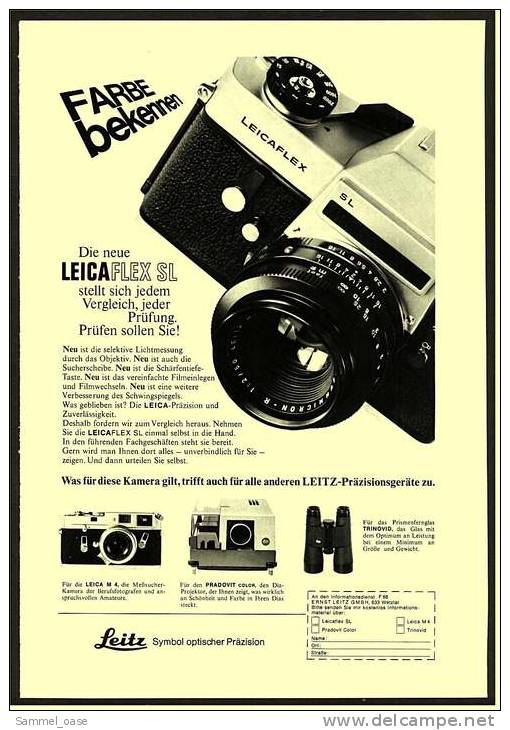 Reklame Werbeanzeige 1968 ,  Leitz Kamera  LEICAFLEX SL  -  Farbe Bekennen - Sonstige & Ohne Zuordnung