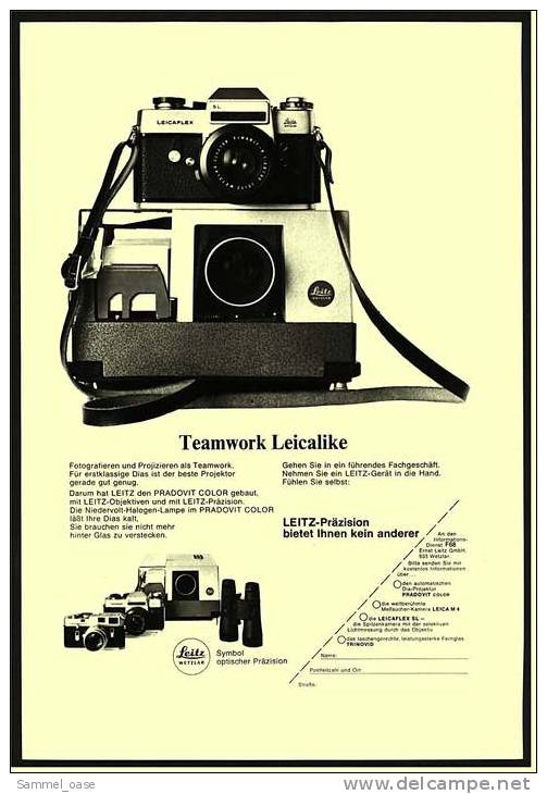 Reklame Werbeanzeige 1969 ,  Leitz Kamera  LEICAFLEX  Teamwork Leicalike - Sonstige & Ohne Zuordnung