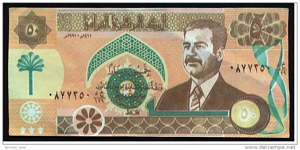 Irak Banknote , Central Bank Of Irak / Iraq , 50 ( Fifty ) Dinars 1991 - Saddam Hussein - Iraq