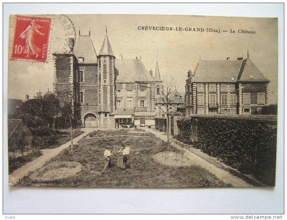 Cpa, Très Belle Vue Animée, Crèvecoeur Le Grand, Le Château - Crevecoeur Le Grand