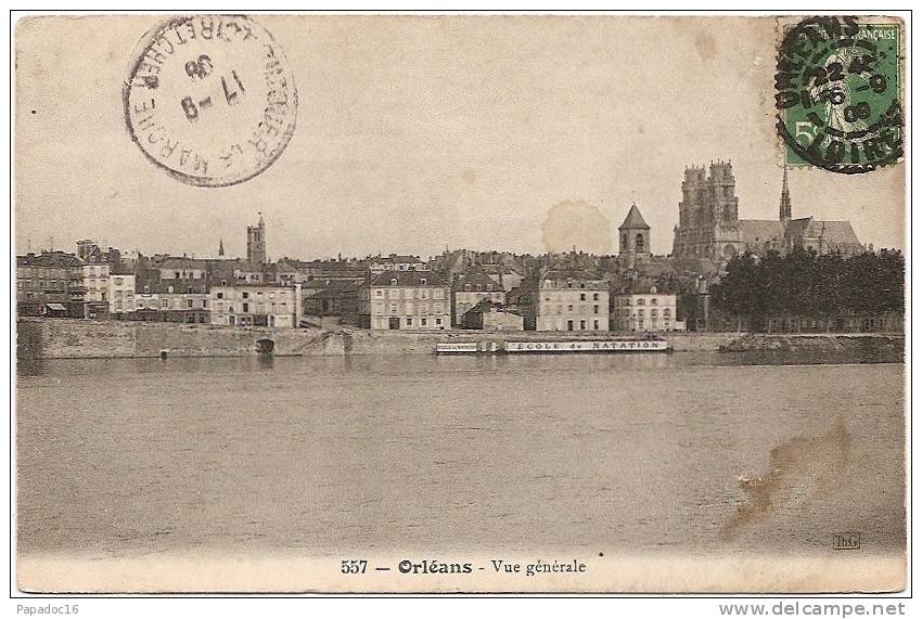45 - Orléans - Vue Générale - ThG N° 557 (circulée 1908) - [école De Natation - Quai - Loire - Cathédrale] - Orleans