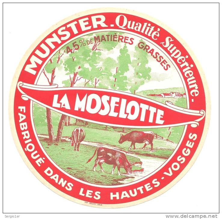 Ancienne étiquette Fromage  Munster Fabriqué Dans Les Hautes Vosges  La Moselotte 45%mg - Fromage