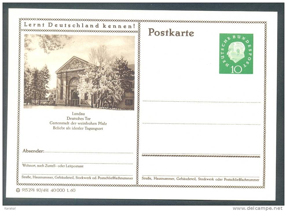 Germany Postkarte Lernt Deutschland Kennen! Landau Deutsches Tor MNH XX - Postales Ilustrados - Nuevos