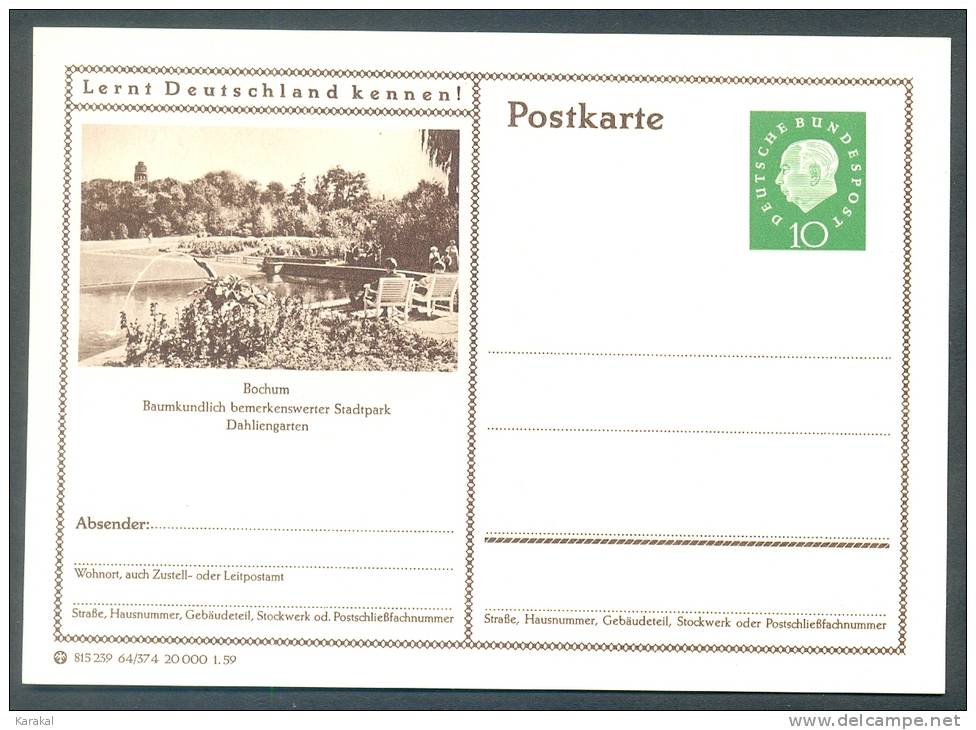 Germany Postkarte Lernt Deutschland Kennen! Bochum Stadtpark Dahliengarten MNH XX - Illustrated Postcards - Mint
