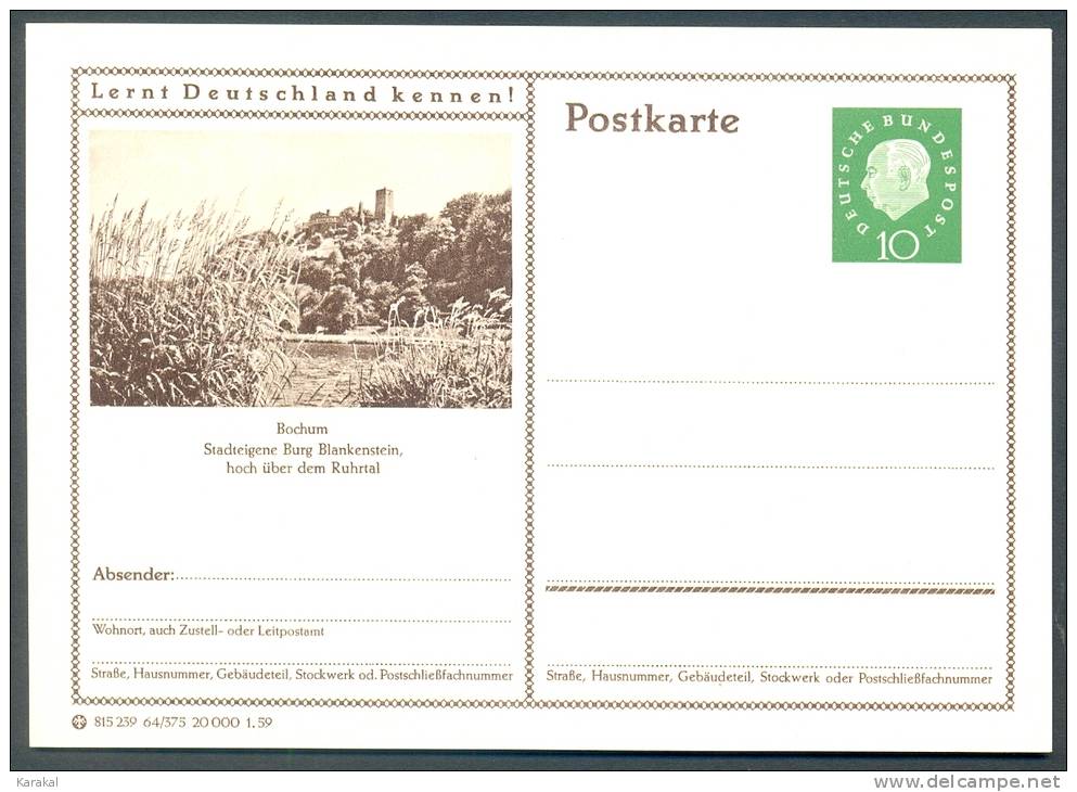 Germany Postkarte Lernt Deutschland Kennen! Bochum Stadteigene Burg Blankenstein Ruhrtal MNH XX - Postales Ilustrados - Nuevos