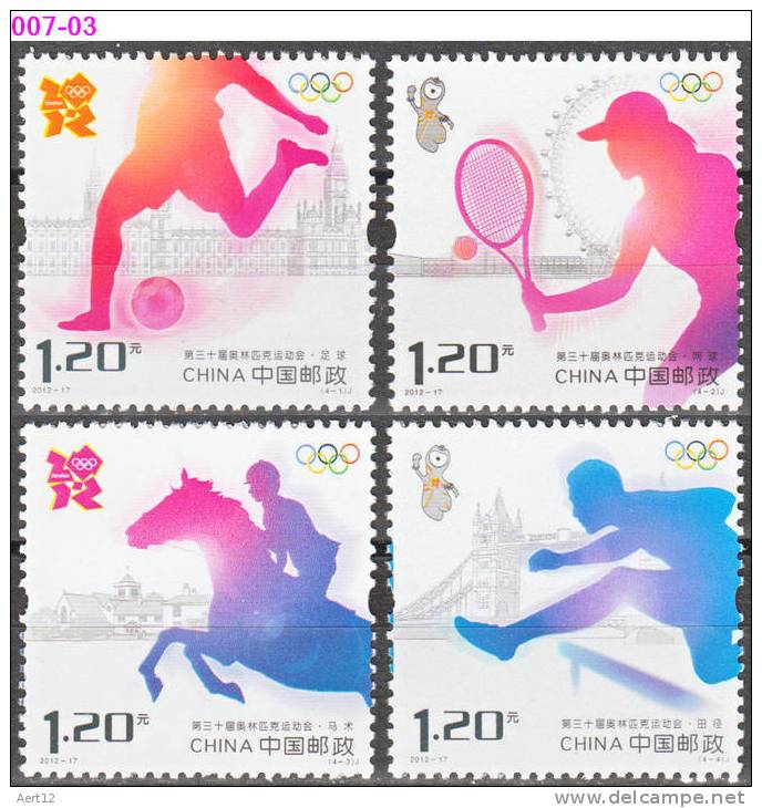 CHINA, 2012, LONDON SUMMER OLYMPIC GAMES; Set Of 4, MNH (**); 2012-17, {-} - Sommer 2012: London