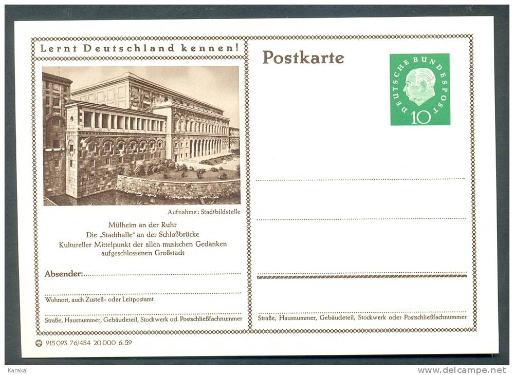 Germany Postkarte Lernt Deutschland Kennen! Mülheim An Der Ruhr Stadthalle Schlossbrücke MNH XX - Postales Ilustrados - Nuevos