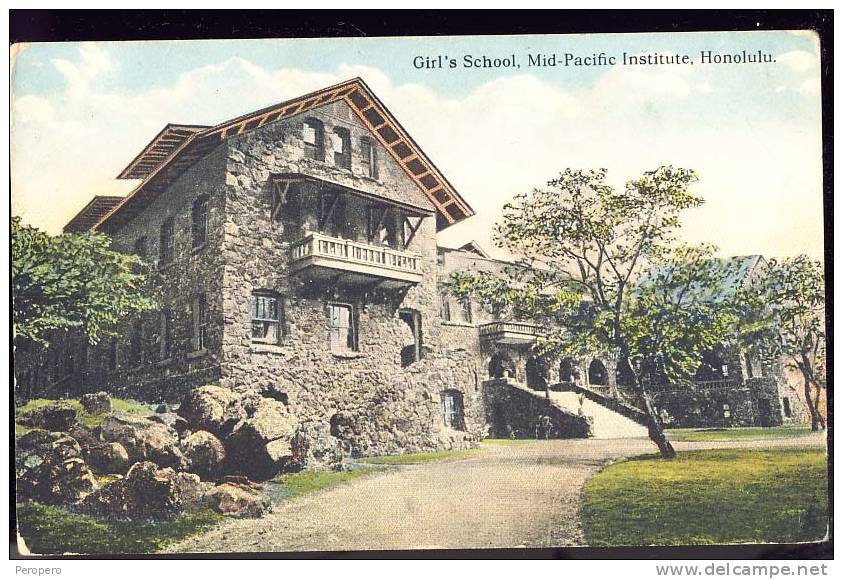 HONOLULU  Girls School     Old Postcard - Honolulu