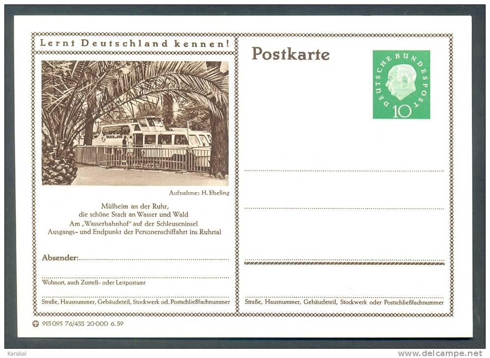 Germany Postkarte Lernt Deutschland Kennen! Mülheim An Der Ruhr Wasserbahnhof Schleuseninsel MNH XX - Illustrated Postcards - Mint