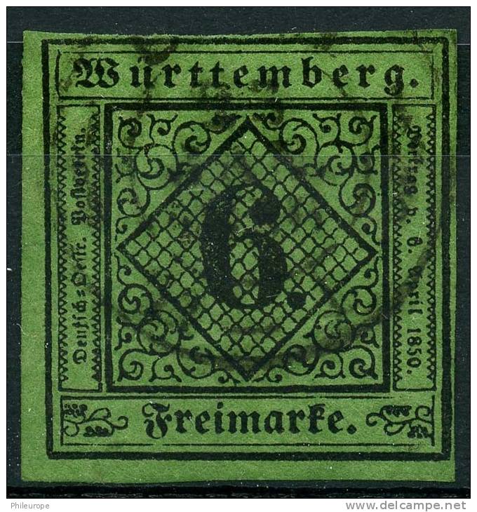 Allemagne Wurtemberg (1851) N 3 (o) - Oblitérés