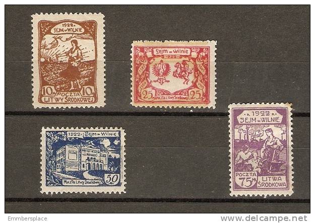 CENTRAL LITHUANIA - 1922 NATIONAL PARLIAMENT SET OF 4 MH *  Mi 44-7;  Sc 45-48 - Lituania