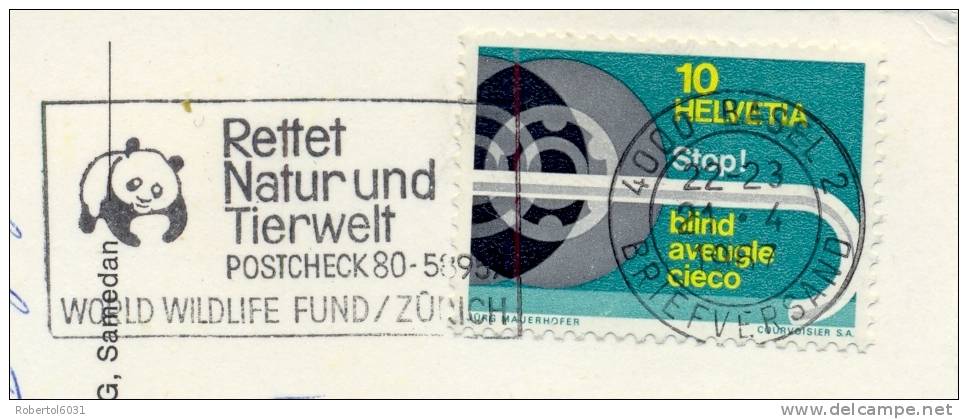 Switzerland 1967 Picture Postcard From Basel With Mechanical Cancel WWF And Stamp 10 C. White Cane For Blind Pedestrians - Andere & Zonder Classificatie