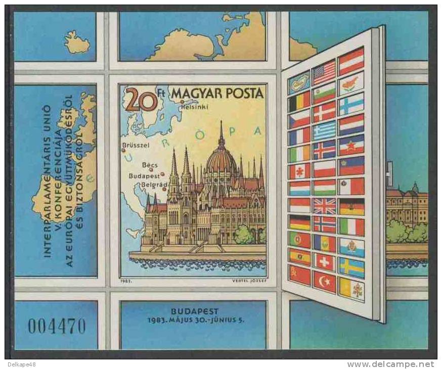 Hungary Ungarn 1983 B 163 B - Mi 3610 ** Parliament Buildings, Budapest / Parlamentsgebäude, Landkarte - KZSE - Unused Stamps