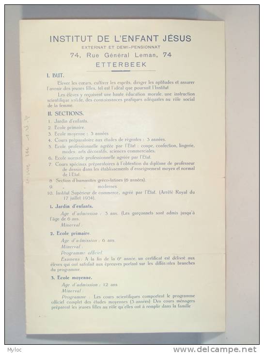 Institut De L'Enfant Jesus. Proclamation Solennelle Année 1936-1937.  Programme + Dépliant De Cours. - Diplômes & Bulletins Scolaires