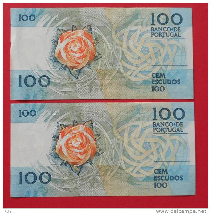 PORTUGAL  100  ESCUDOS  1986    -  2 NOTAS NUMERAÇÃO SEGUIDA  (N1033) - Portugal