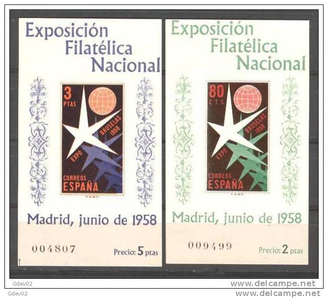 ES1222-L2336TEXU.Sp Ain.Espagne.Expo Bruselas.EXPOSICION FILATELICA NACIONAL.1958.( Ed 1222/3**),sin Charnela. LUJ - 1958 – Brüssel (Belgien)