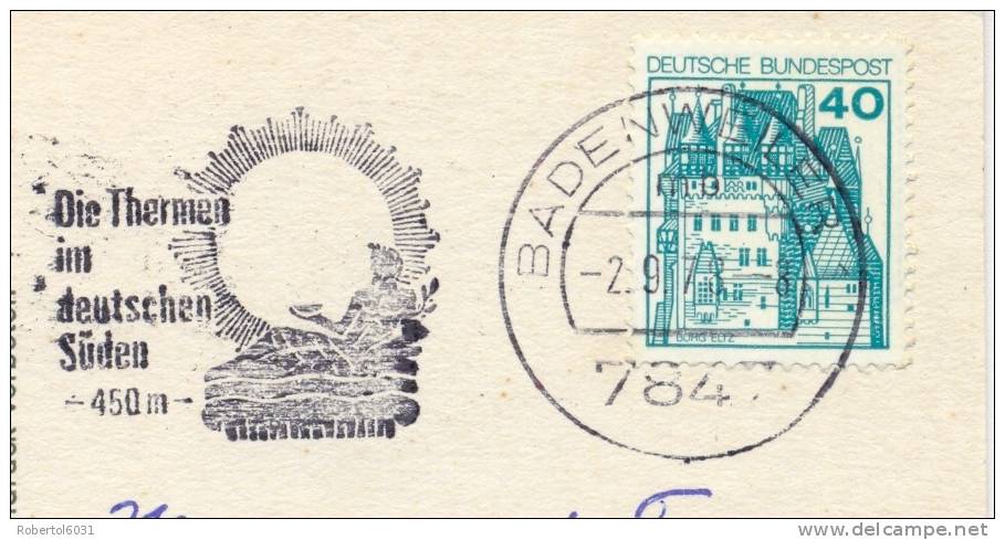 Germany BRD 1978 Badenweiler Machine Cancel Thermal Baths - Termalismo