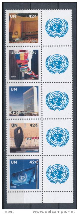 UN New York 2008 42c UN Symbols Verical Strip Of 5, M-1091-1095C, MNH** - Hojas Y Bloques