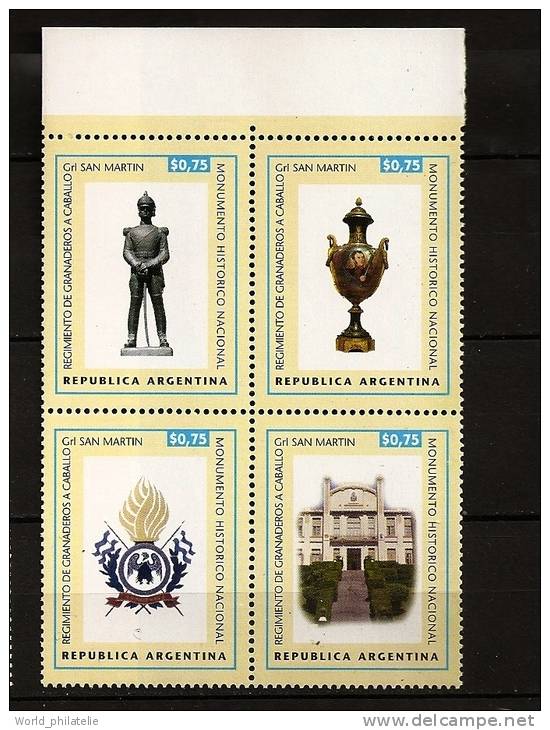 Argentine Argentina 1998 N° 2011 / 4 ** Régiment, Grenadier à Cheval, Général San Martin, Vase, Statue, Emblème, Façade - Unused Stamps