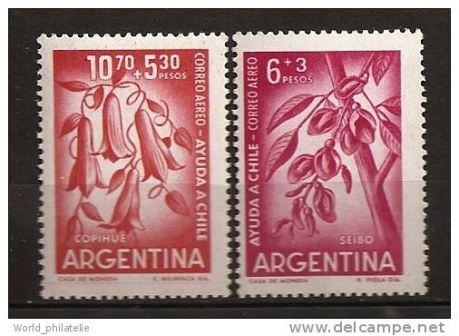 Argentine Argentina 1960 N° PA 74 / 5 ** Aide Au Sinistrés, Chili, Fleurs, Seibo, Copihue, Fleurs Chilienne - Ongebruikt