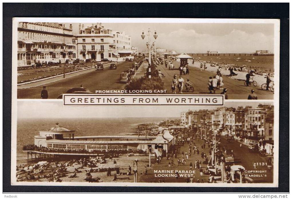 RB 896 - Real Photo Double View Postcard - Marine Parade &amp; Promenade Worthing Sussex - Worthing