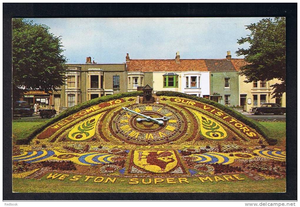 RB 896 - 1952 Coloured Postcard - Weston-Super Mare Floral Clock &amp; Williams Shop - Somerset - Weston-Super-Mare