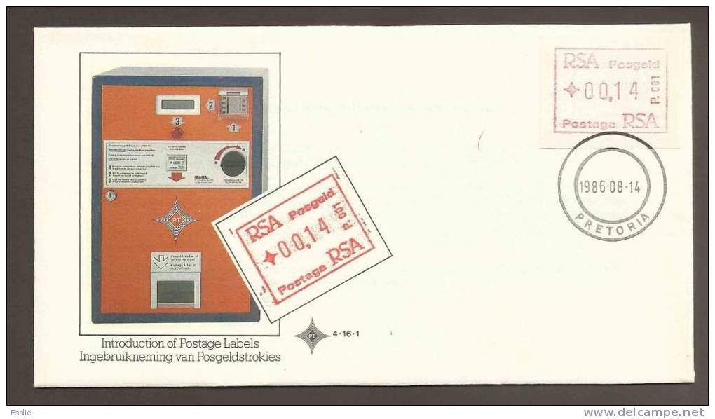 South Africa FDC 4.16.1 - 1986 - Postage Label, Machine Stamp, Computer Printout - FDC
