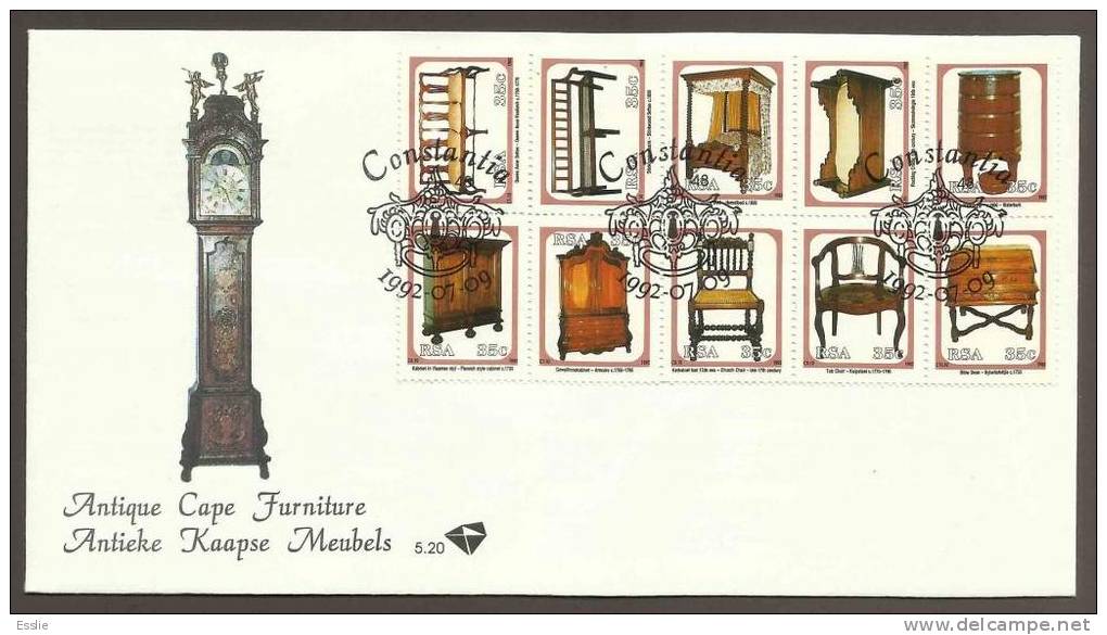 South Africa FDC -1992 - Antique Cape Furniture - Setenant Block Of 10 - Brieven En Documenten