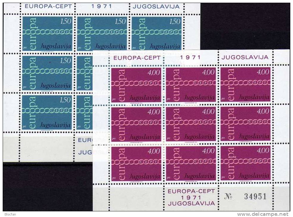 Ketten CEPT 1971 Jugoslawien 1416/7 Je 2x9-KB ** Plus O 10€ Symbol Zur Kooperation In EUROPA Bf Sheetlet Of YUGOSLAVIJA - 1971