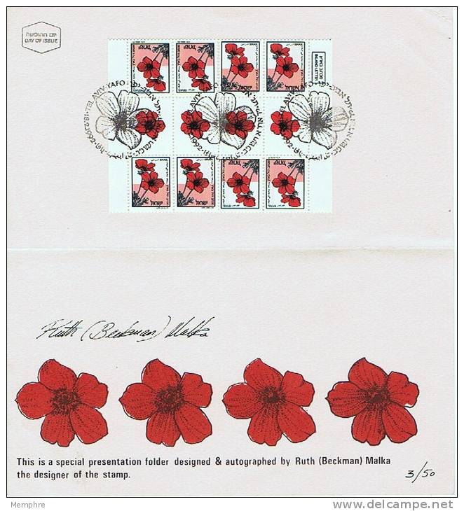 1992  SPECIAL PRESENTATION FOLDER Designer Signed Anemone Undenominated Stamp Block 8 Tete Beche - Storia Postale