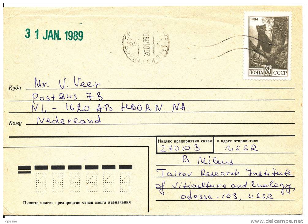 USSR Cover Single Stamped Sent To Netherlands 20-1-1989 - Brieven En Documenten