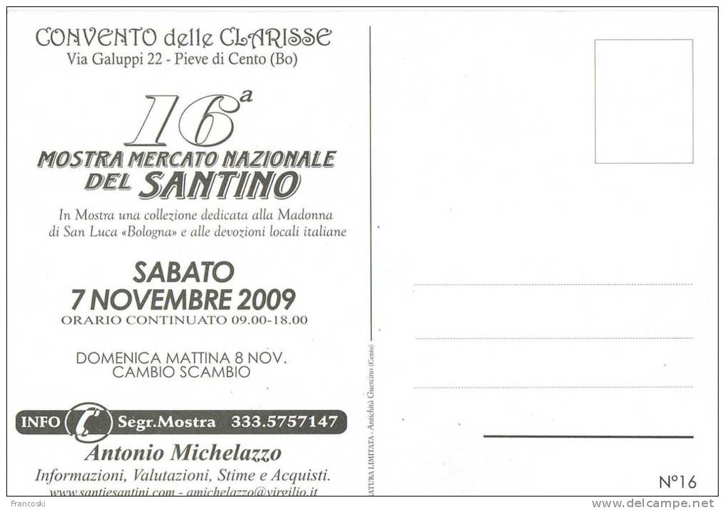 Cartolina16 Mostra Mercato Nazionale Del Santino 2009-S.NICOLA-Pieve Di Cento(Bologna)- - Santi