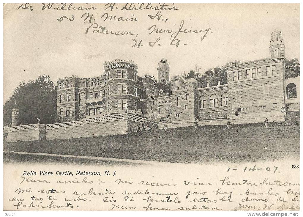 Bella Vista Castle ,Paterson ,N J    USA  Post Card 1907 - Paterson