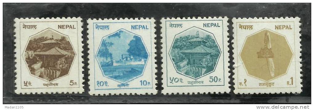 Nepal, 1986, Definitives Set, 4 V,Temple, Crown, Religion, Trees, Bird, Birds,  MNH, (**) - Altri & Non Classificati