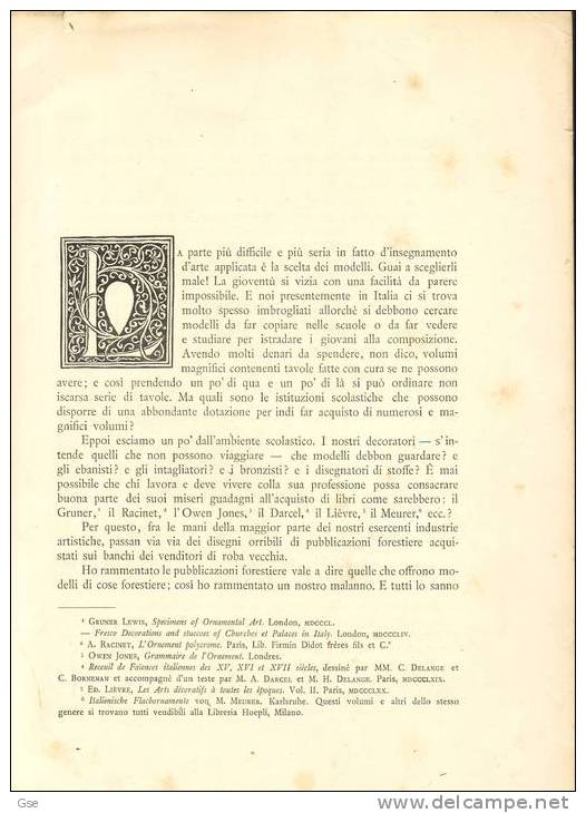 L'INSEGNAMENTO DELL'ARTE 1890 -  Alfredo Melani - Architettura