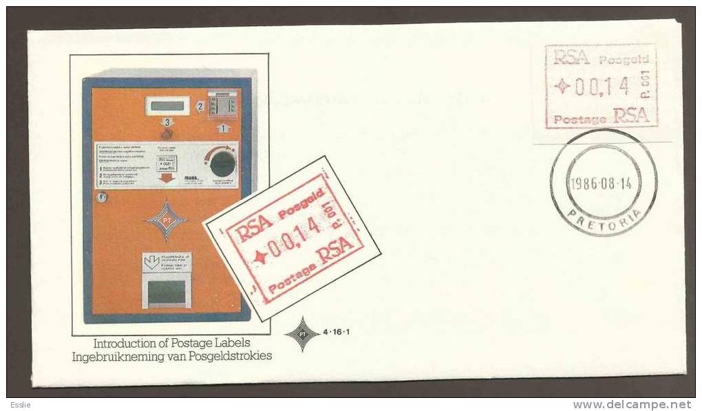 South Africa RSA - FDC 4.16.1 - 1986 - Postage Label Machine Stamp Computer Printout FRAMA - Viñetas De Franqueo (Frama)