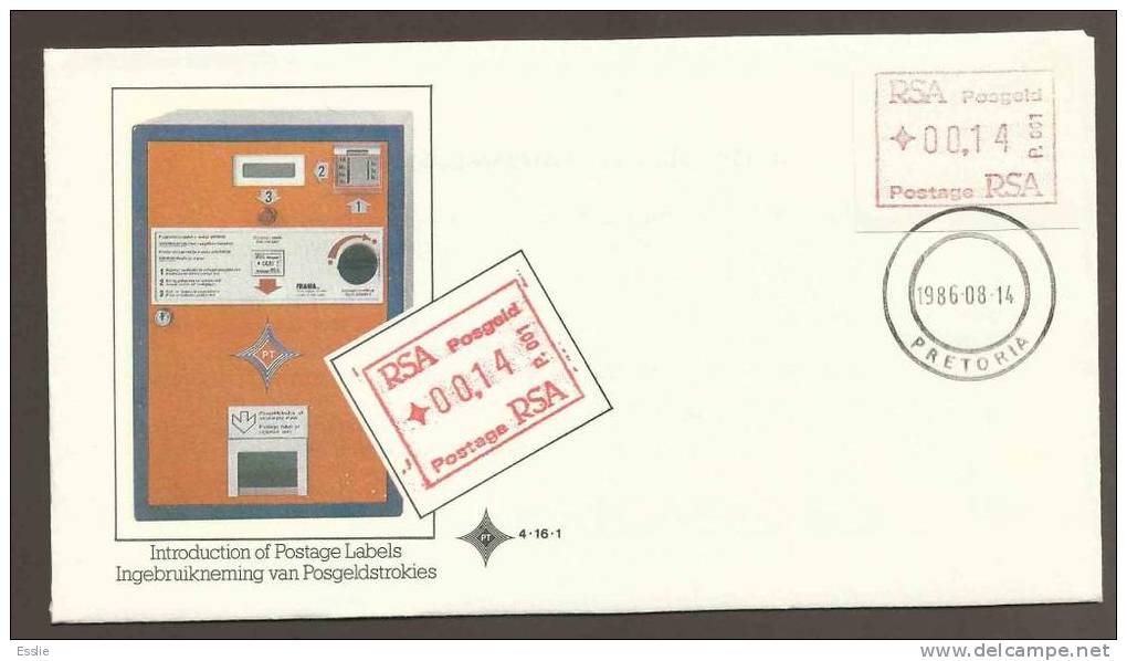 South Africa RSA - FDC 4.16.1 - 1986 - Postage Label Machine Stamp Computer Printout FRAMA - Frama Labels