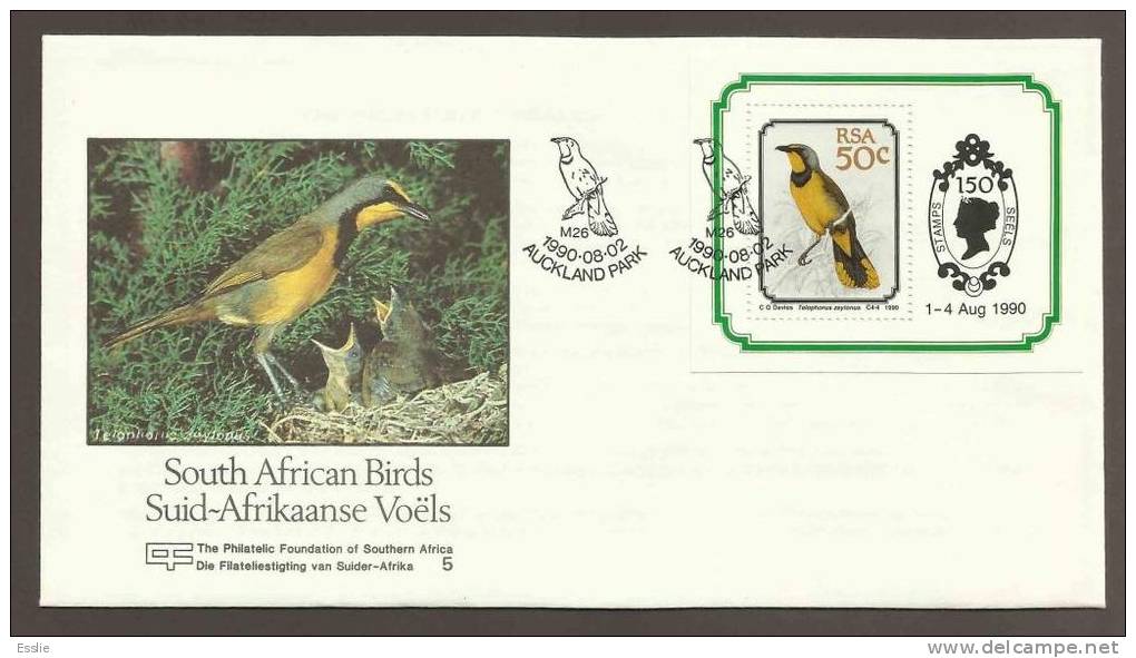 South Africa Foundation FDC 5 - 1990 - Birds Miniature Sheet - Lettres & Documents