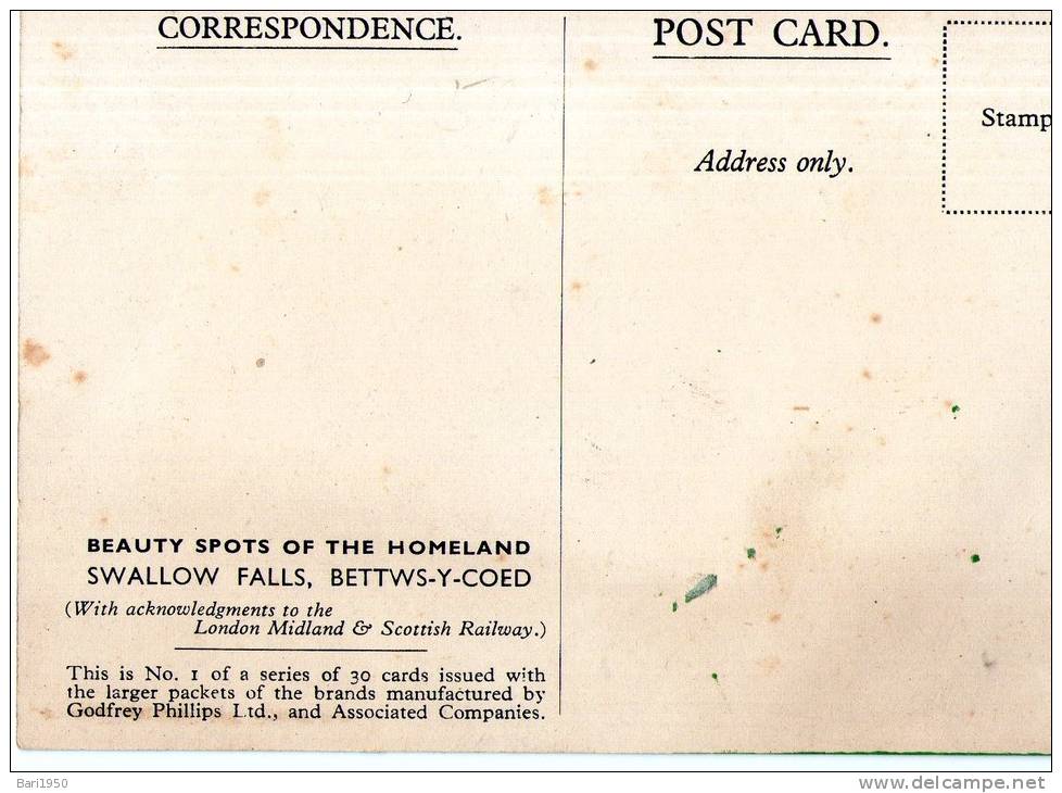 Beatiful   Old Post Card    "  SWALLOW  FALLS,  BETTWS-Y-COED  " - Denbighshire